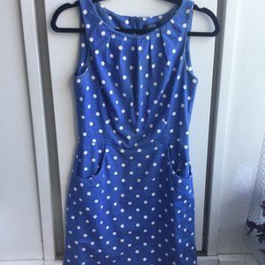 Blue and white polka dot dress with pockets